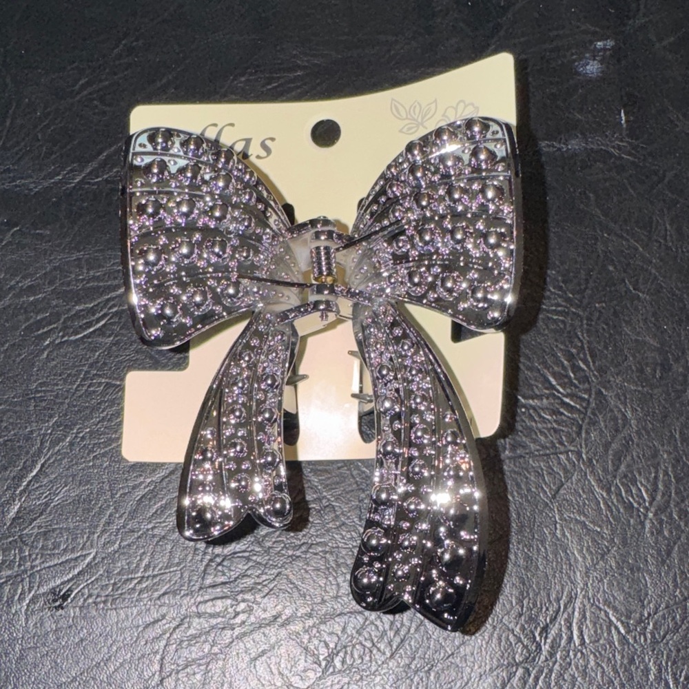 Bow Hair Clip Silver Claw Clip NEW